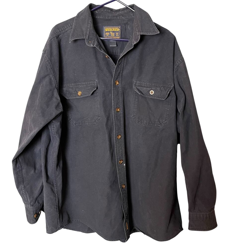 Woolrich Duck Work Shirt XL Long Made USA Blue Heavy Cotton Workwear Rugged